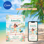 Editable Moana birthday invitation Canva template