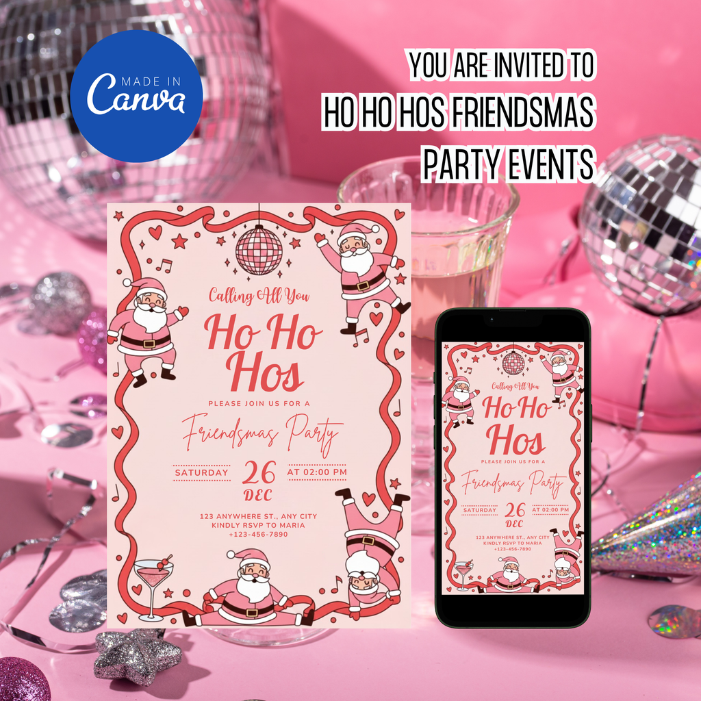 Ho Ho Hos Funny Christmas Party Invitation - Earthyprints