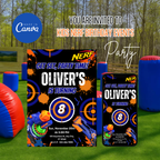 nerf party invitation for kids blue orange design