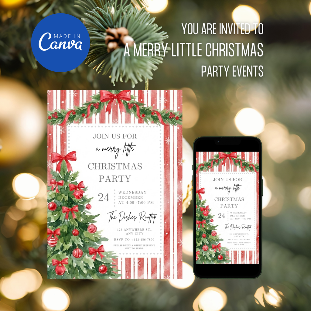 Editable Red Bow Holiday Gathering Invitation Template