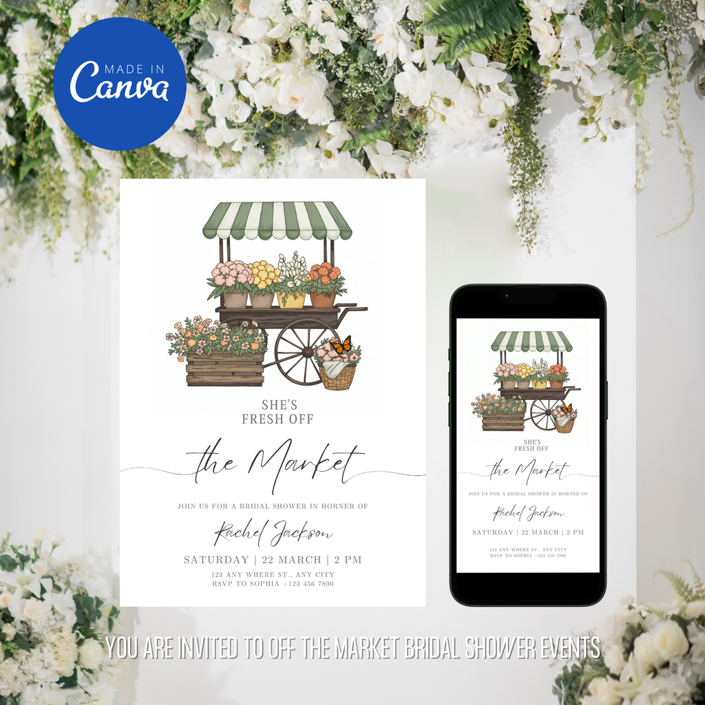 Off the Market Bridal Shower Wedding Invitation with modern typography