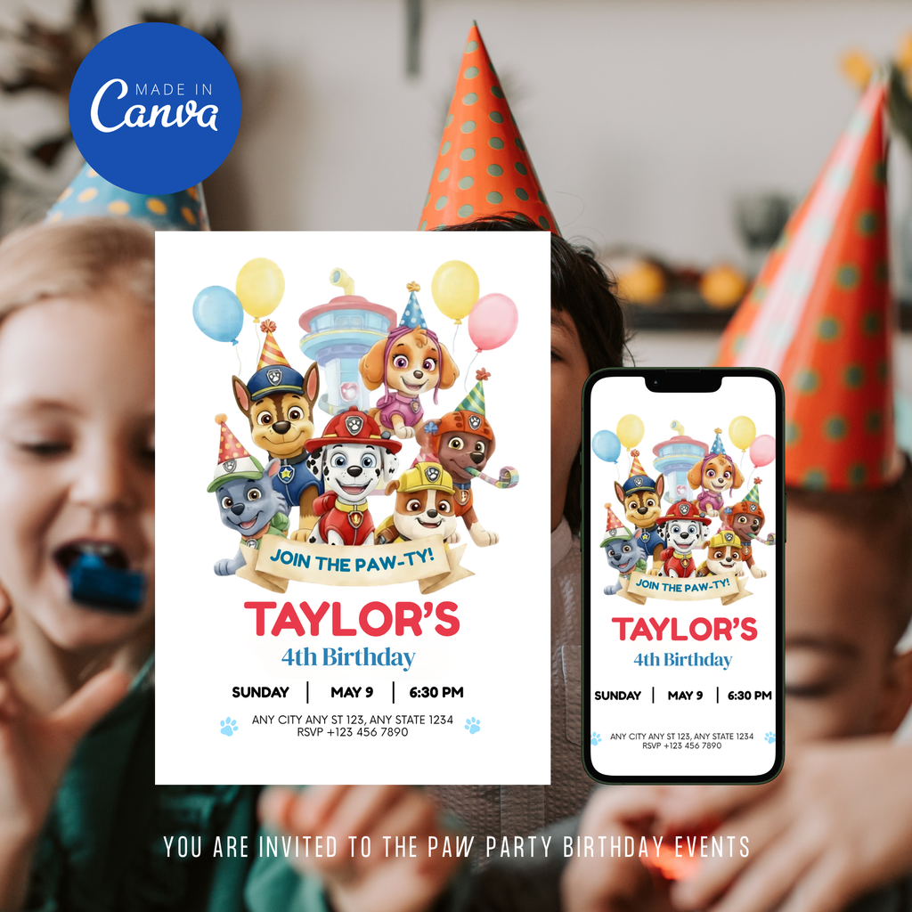 paw patrol kids birthday invite printable design