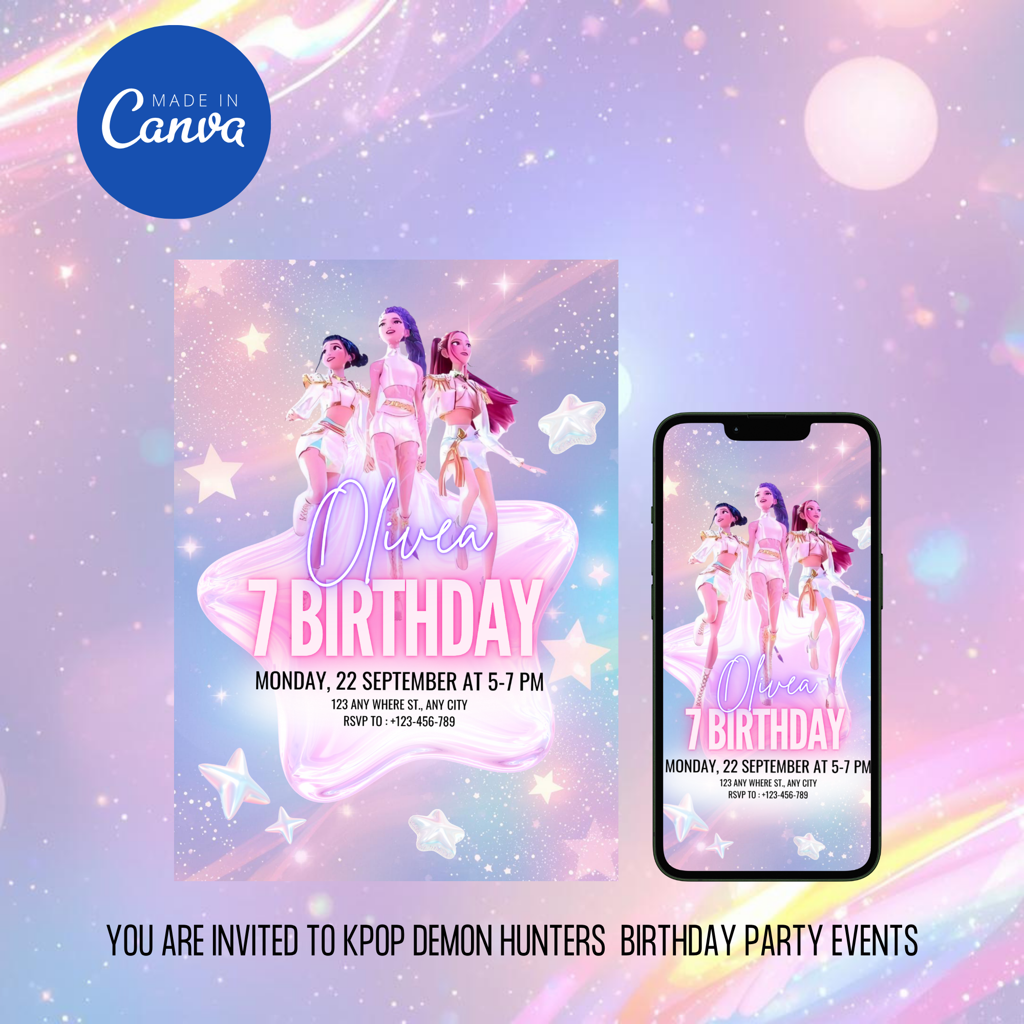KPOP Demon Hunters Birthday Invitation Template