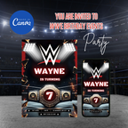 Wrestling theme birthday invitation Canva template