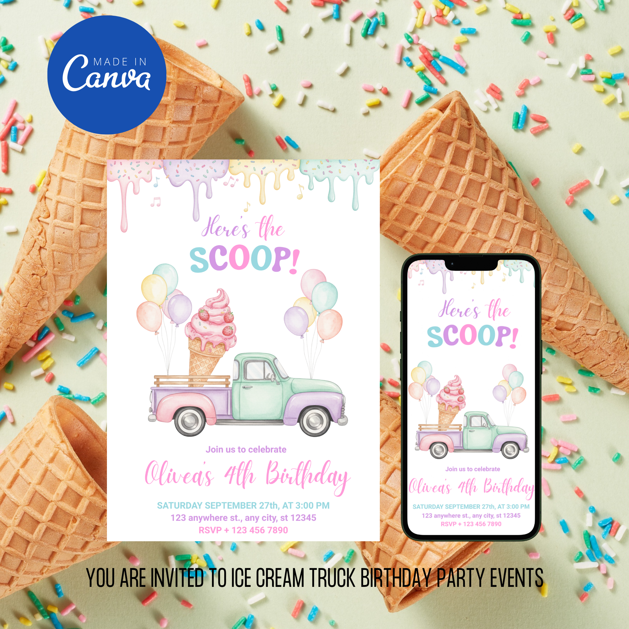 Ice Cream Truck Birthday Invitation Template