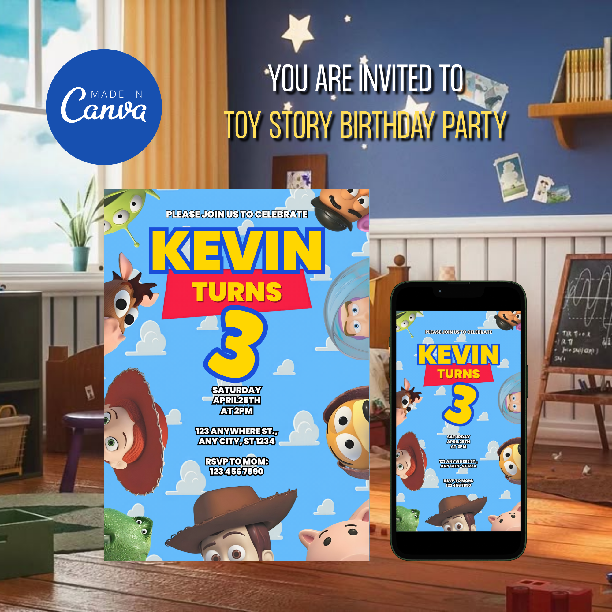 Toy Story party invite kids digital download