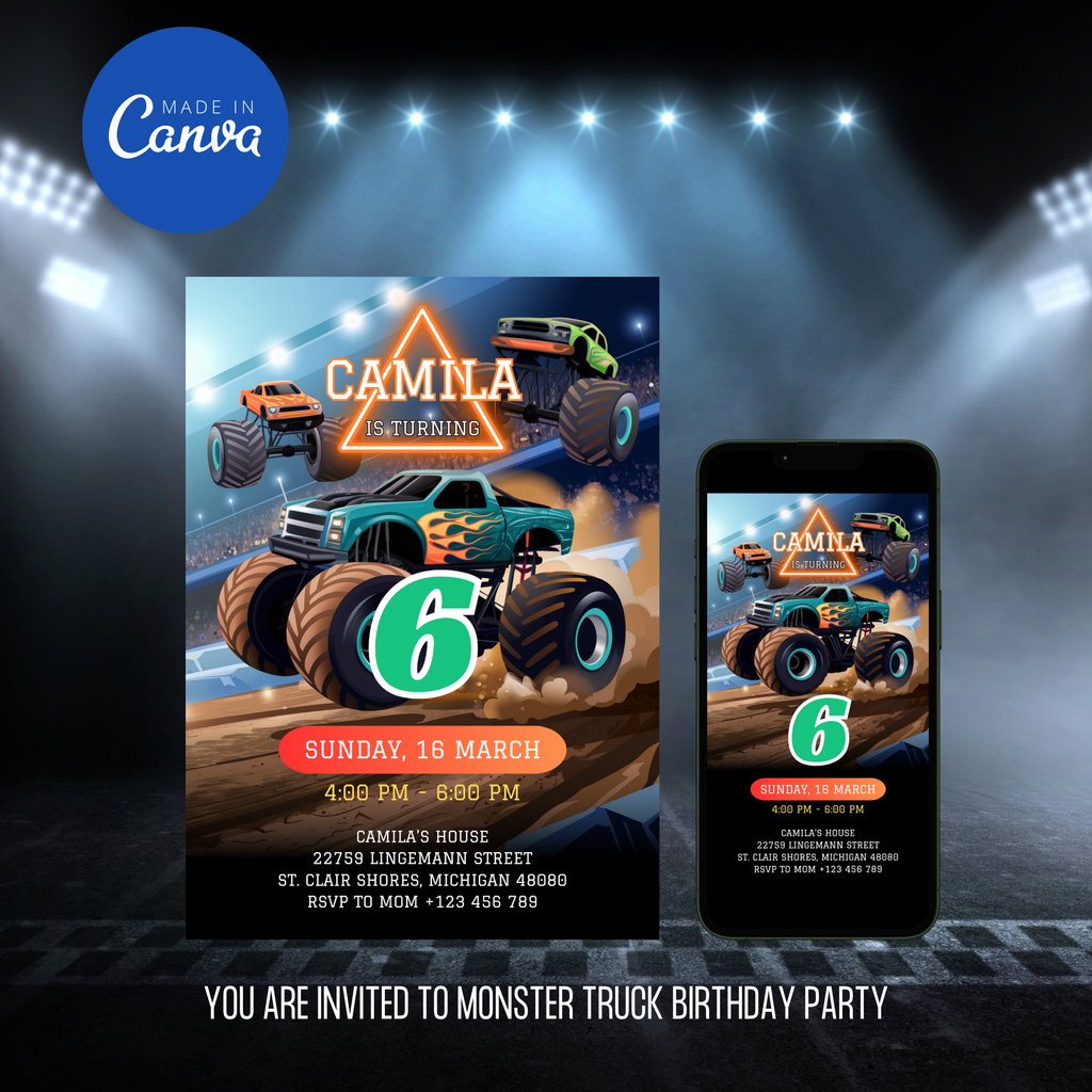 Monster Truck Birthday Invitation Template