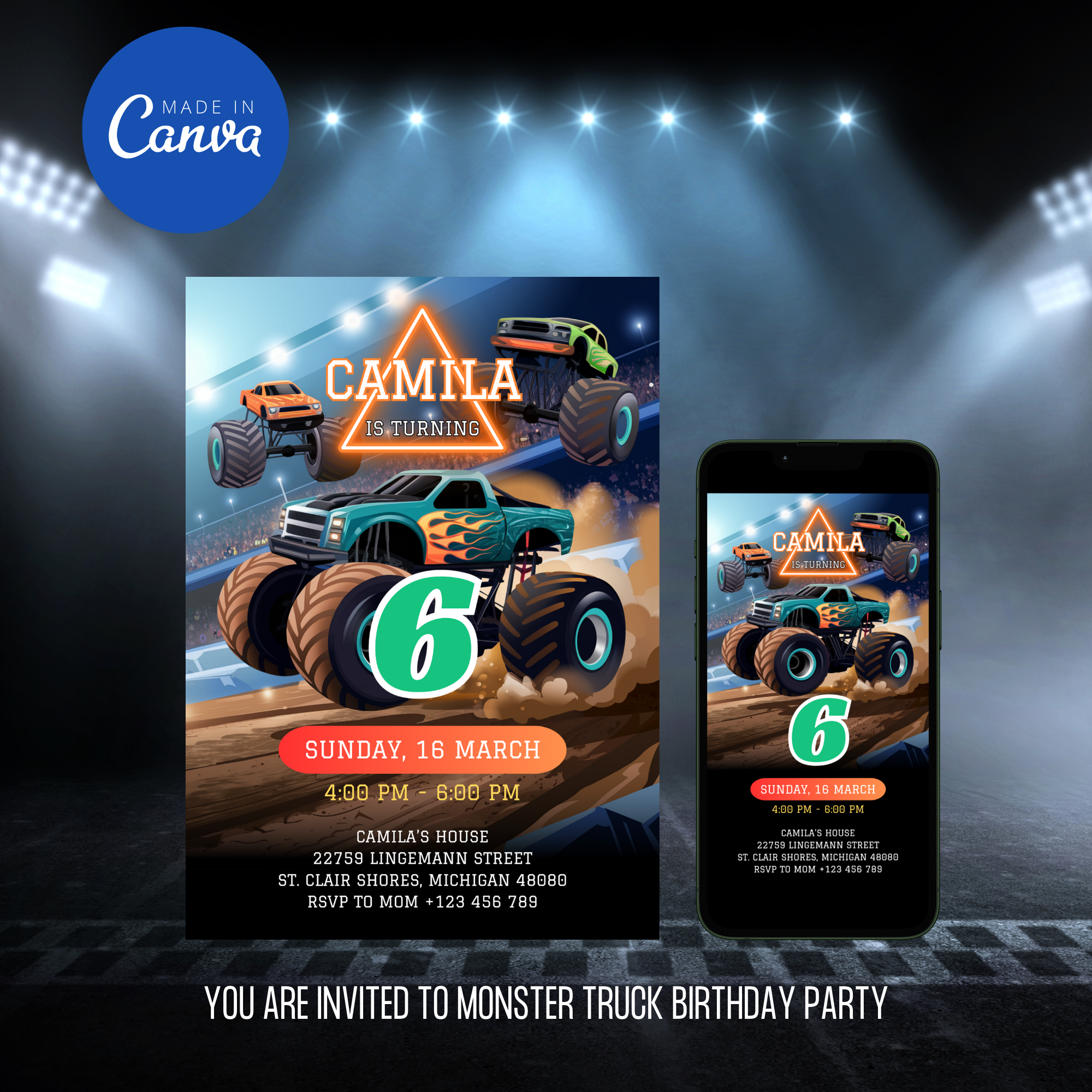 Monster Truck Birthday Invitation Template