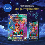 Super Mario galaxy themed birthday invitation for kids