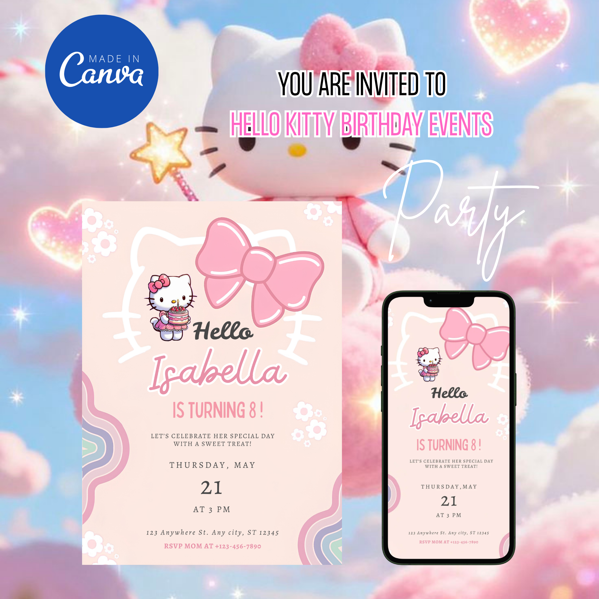 cute hello kitty party invitation for kids