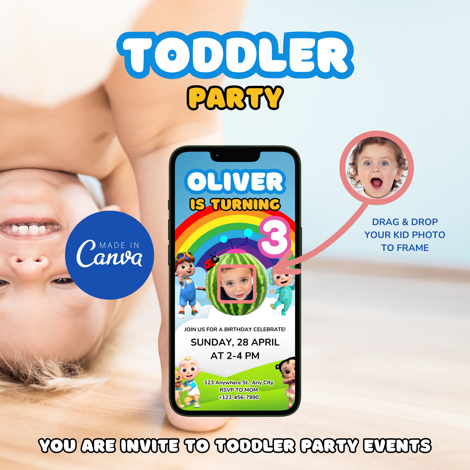 CoComelon birthday invitation template editable for kids party