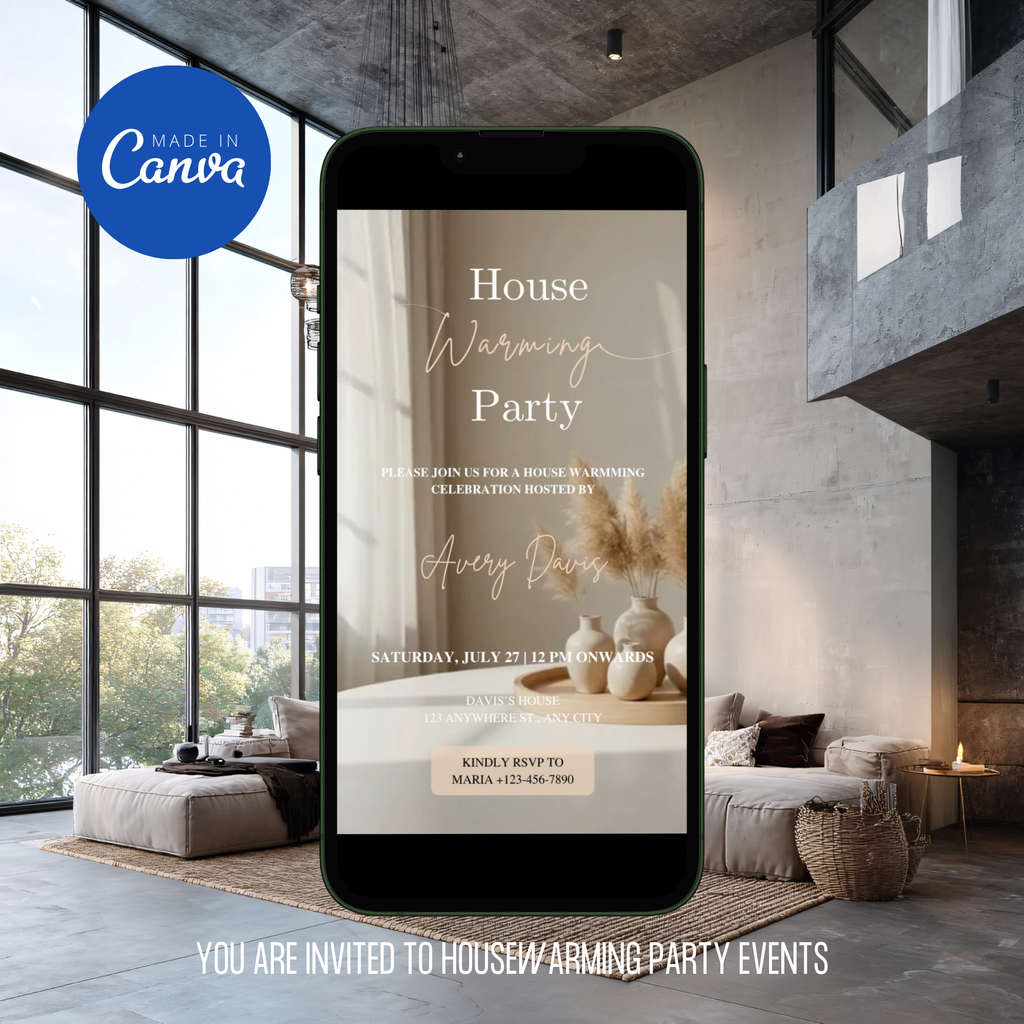 Minimalist housewarming party invitation design for new home celebration