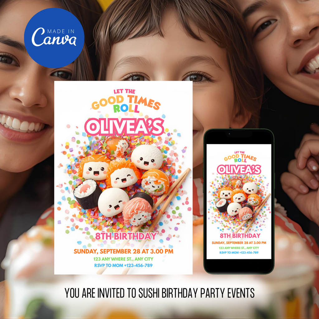Sushi Birthday Party Invitation Template