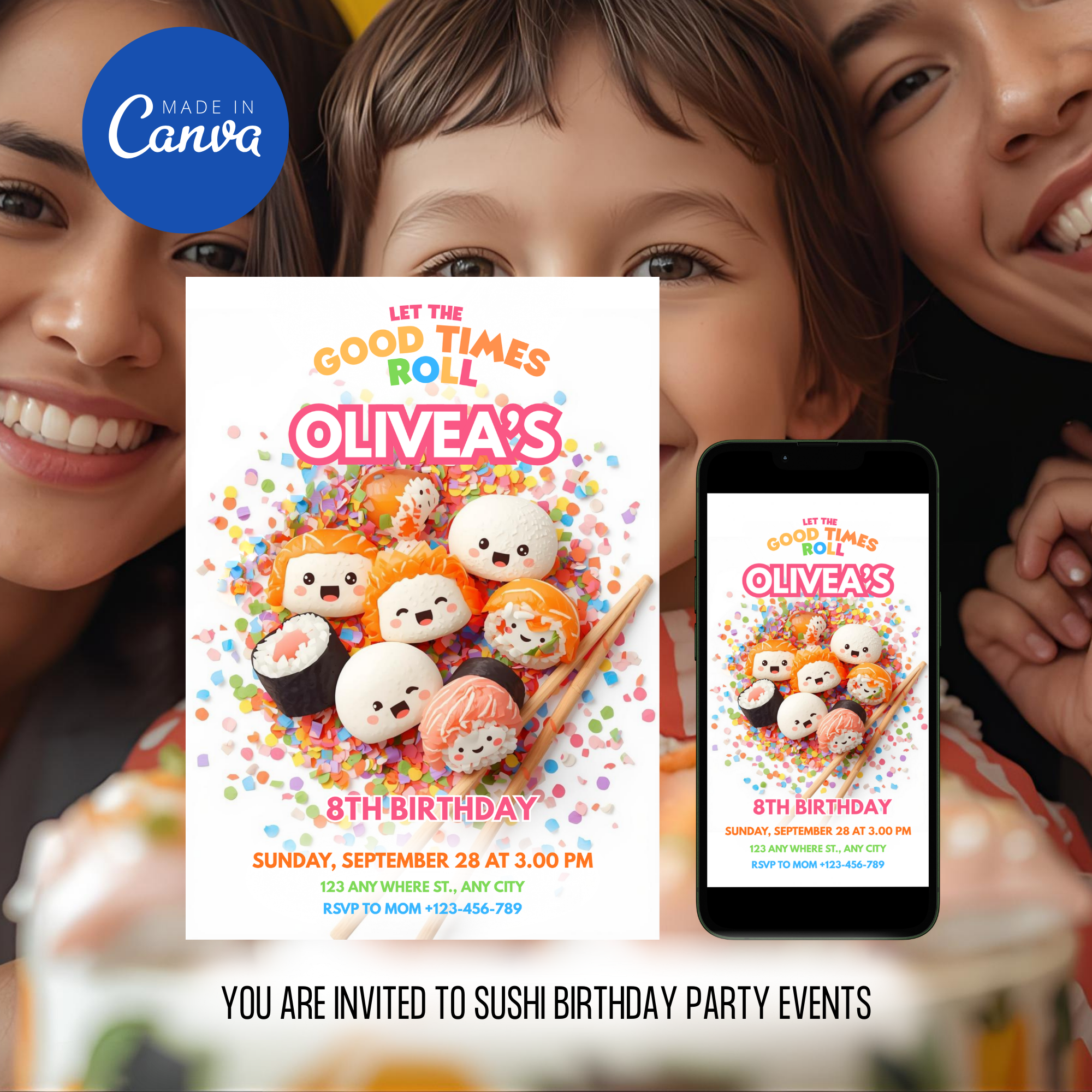 Sushi Birthday Party Invitation Template