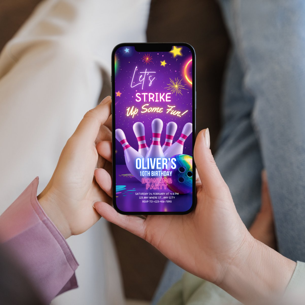 Fun bowling alley themed party invitation layout