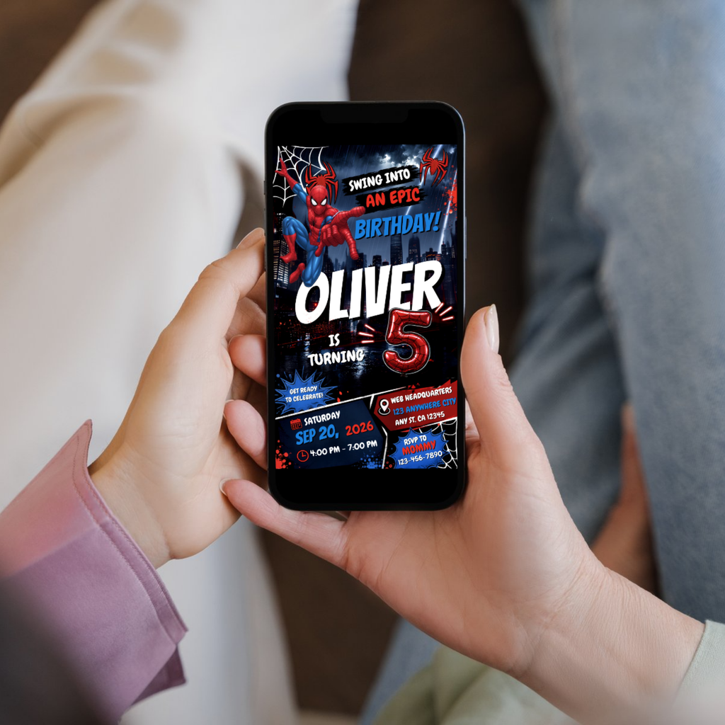 Spider Man invitation Canva template for boys