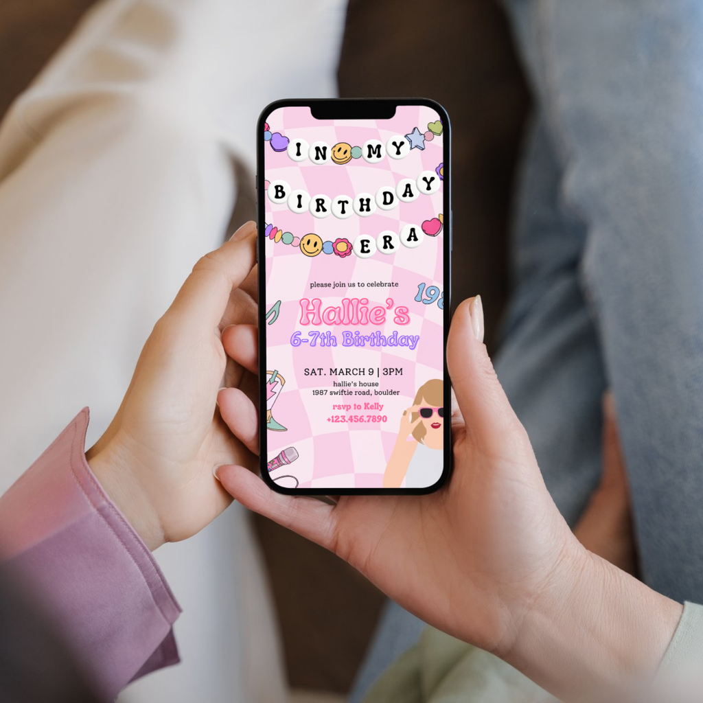 Cute modern birthday invitation with sparkle and fun typography