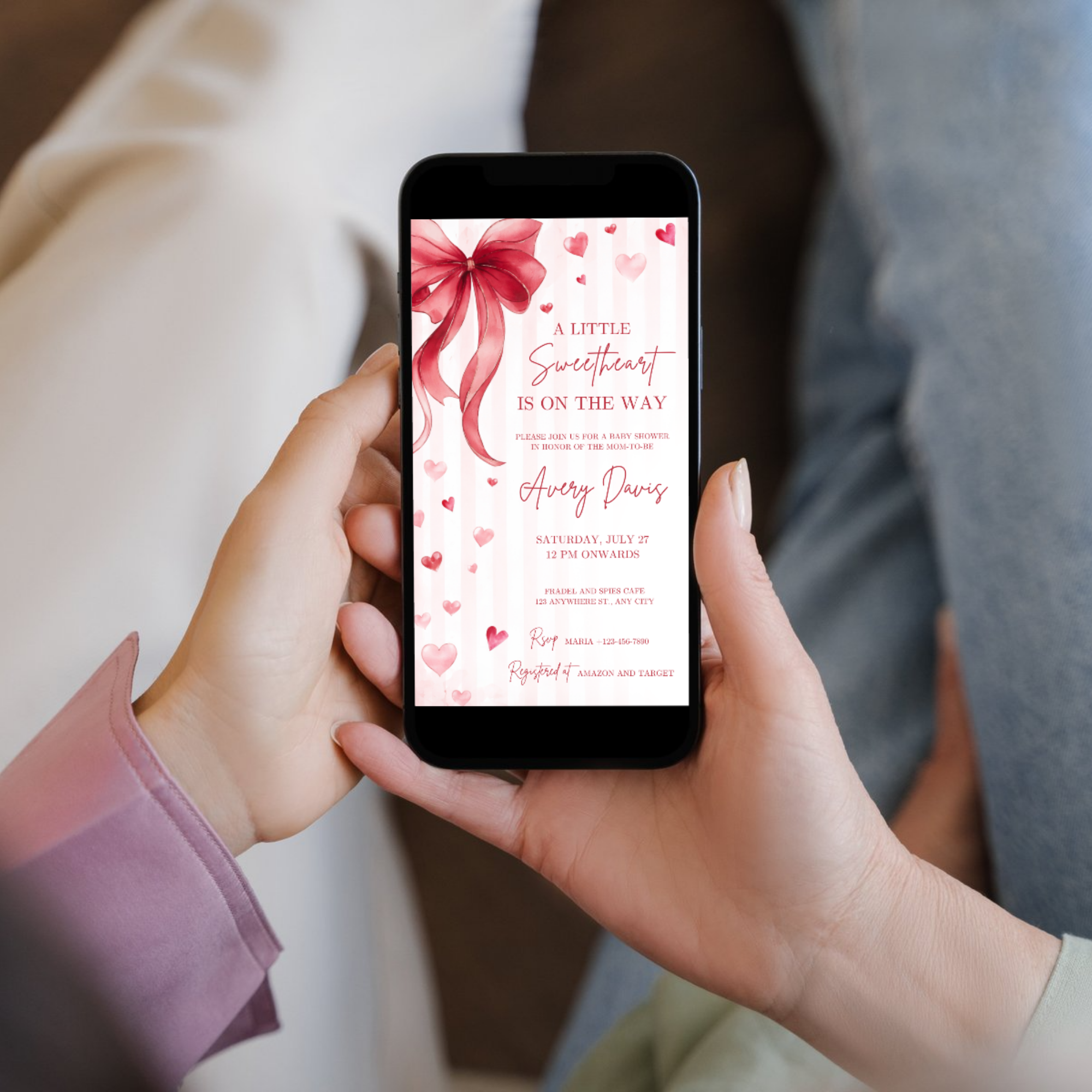 Little Sweetheart Baby Shower Invitation with pink hearts and Valentine theme design