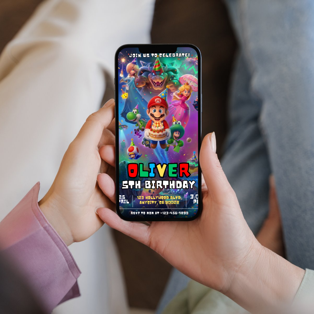 Kids Mario Galaxy birthday invitation digital download