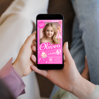 Barbie invitation template in pink glam style with editable text layout for a Barbie themed birthday party