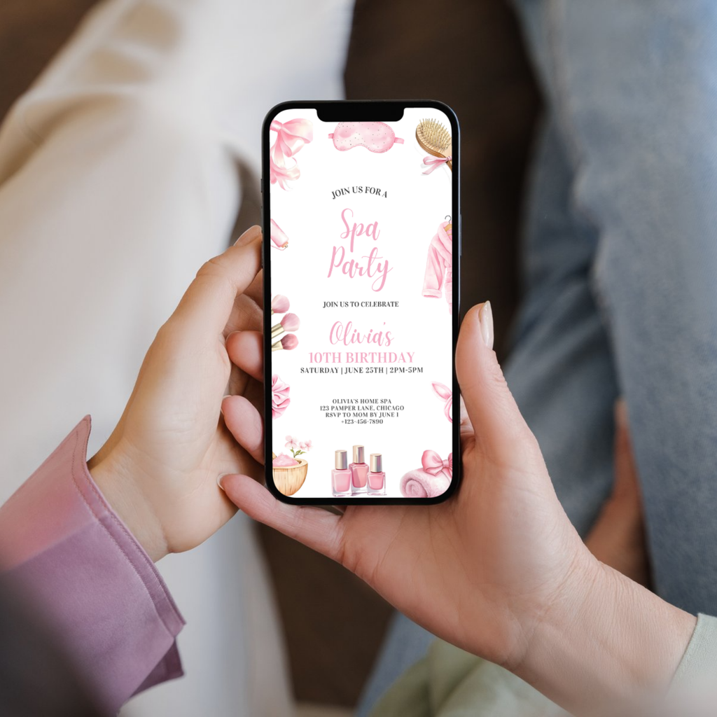 Pastel pink spa day birthday template for kids party