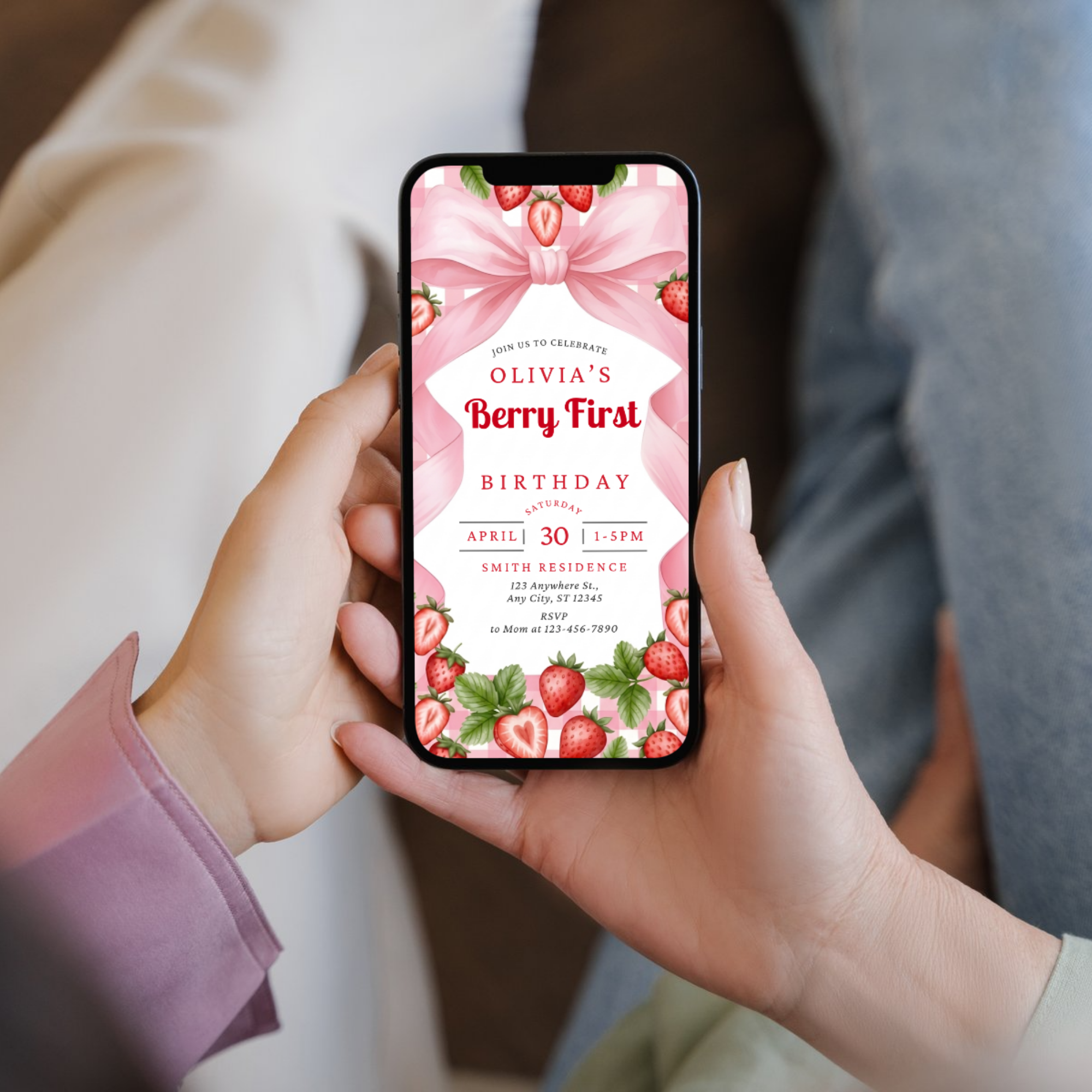 cute strawberry birthday invite baby girl