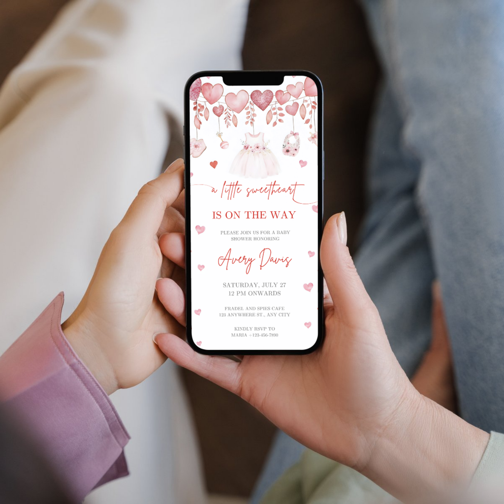 Little Sweetheart Baby Shower Invitation with pink heart design