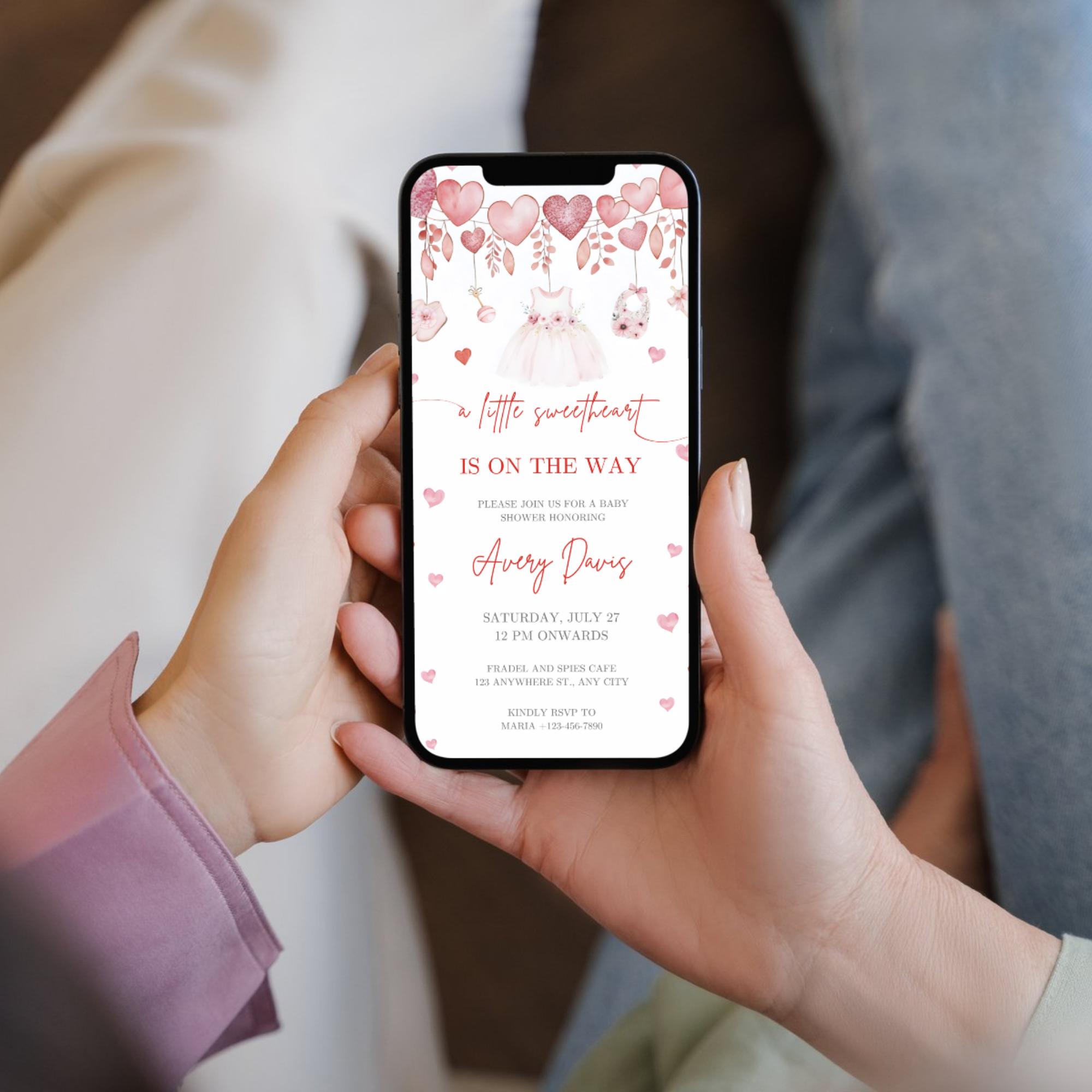 Little Sweetheart Baby Shower Invitation with pink heart design