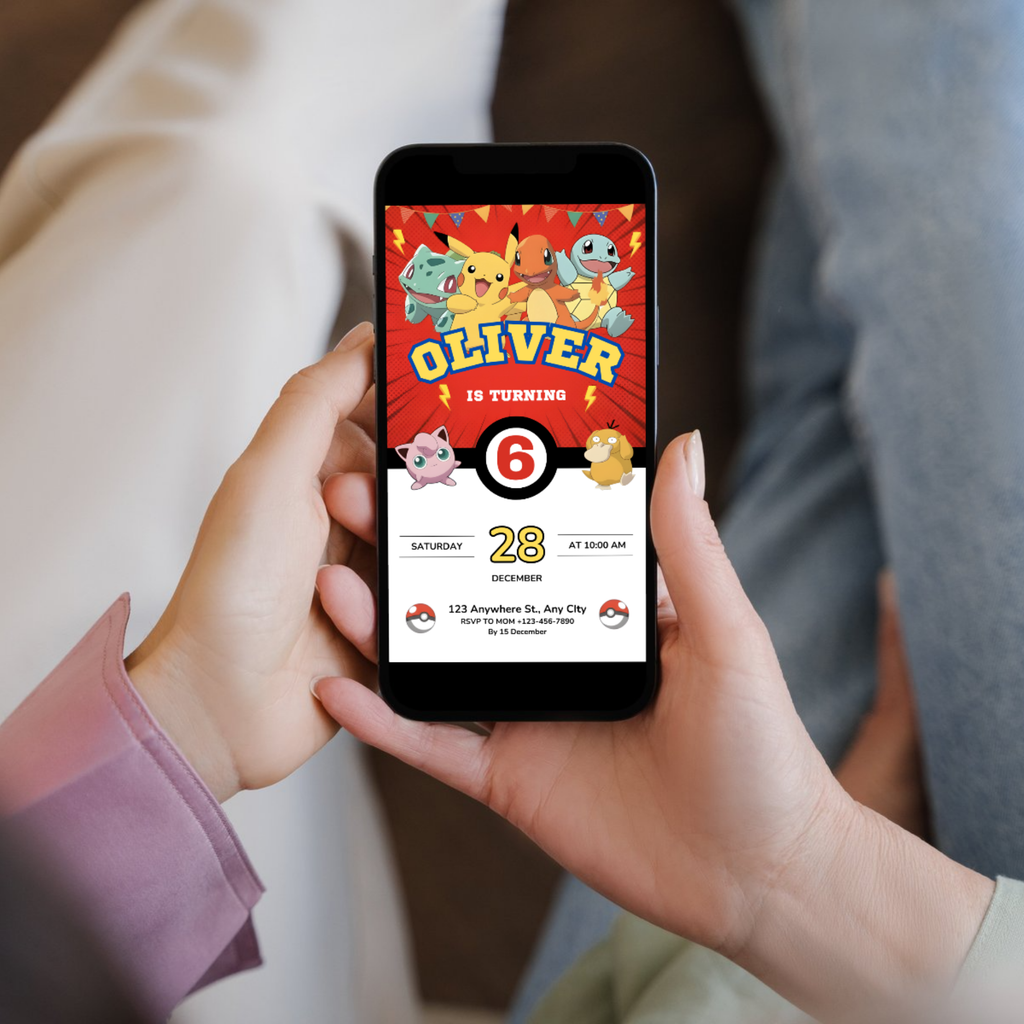 Pokemon birthday invitation with Pikachu theme