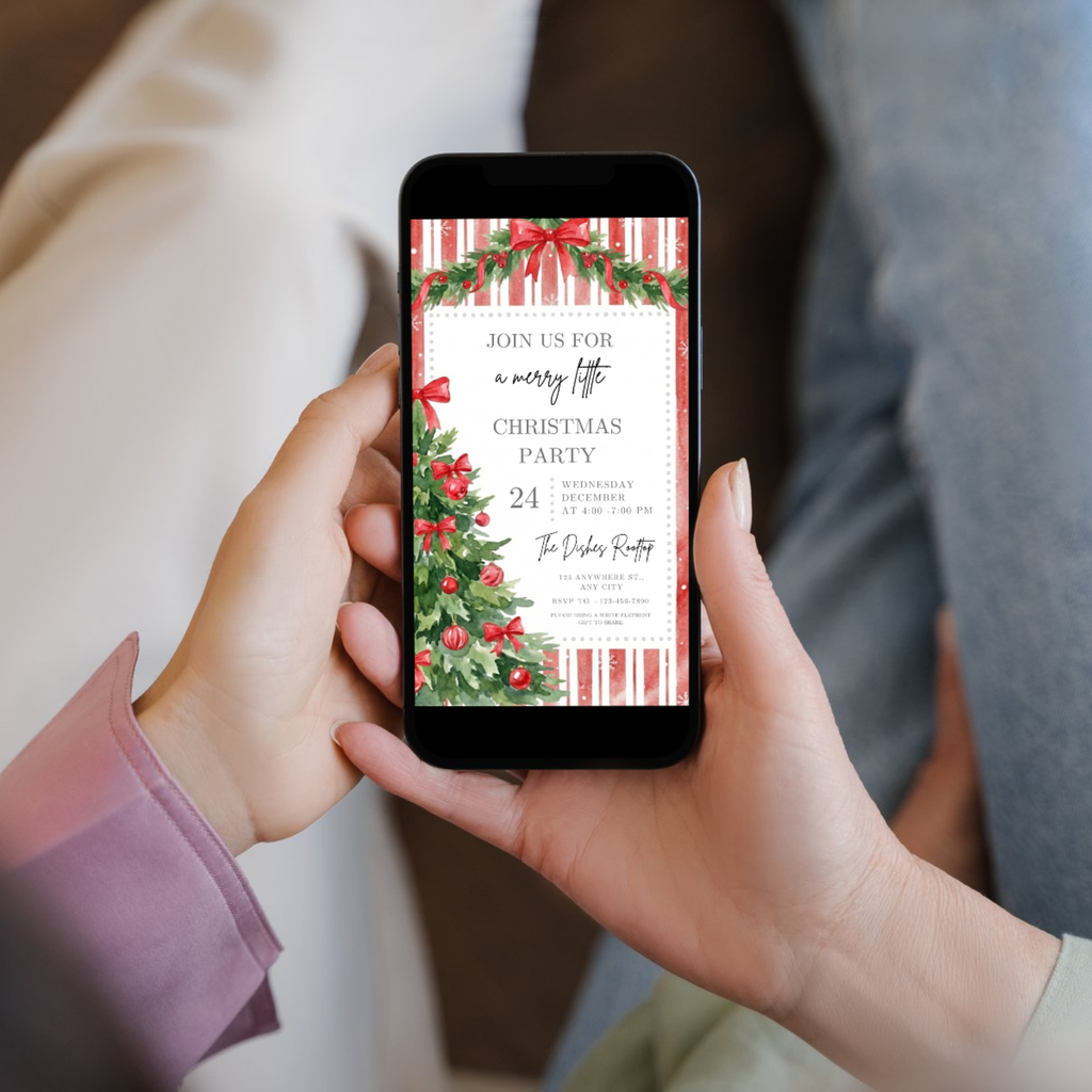 Editable Red Bow Holiday Gathering Invitation Template