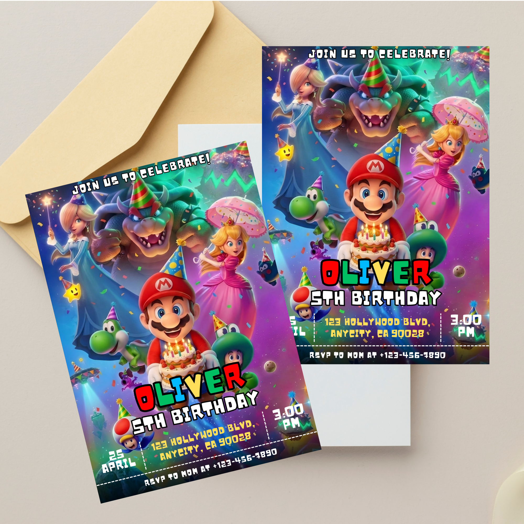 Mario galaxy Canva invitation template customizable