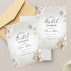 Classic Pearl Dreams Bridal Shower Invitation flat lay