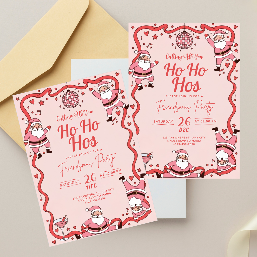 Ho Ho Hos Funny Christmas Party Invitation - Earthyprints
