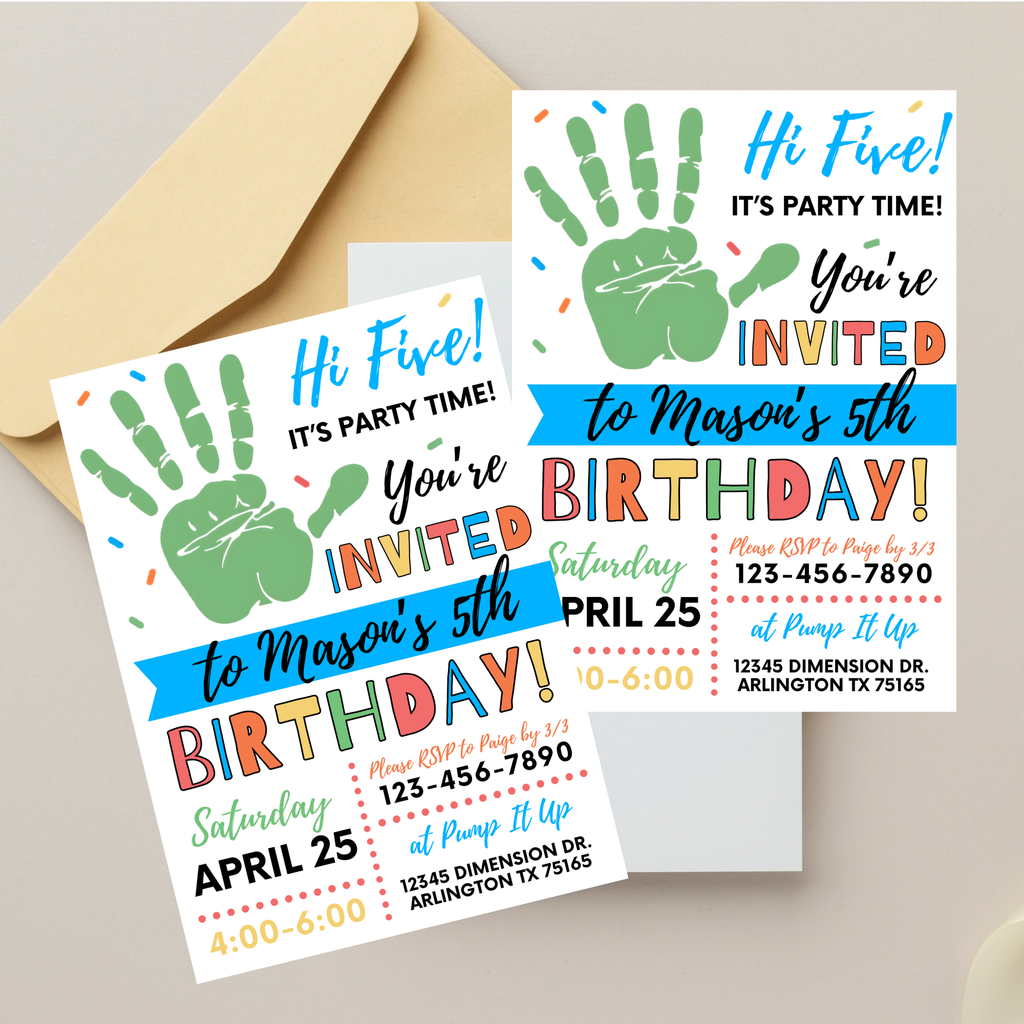 Digital birthday invite hi five theme kids party