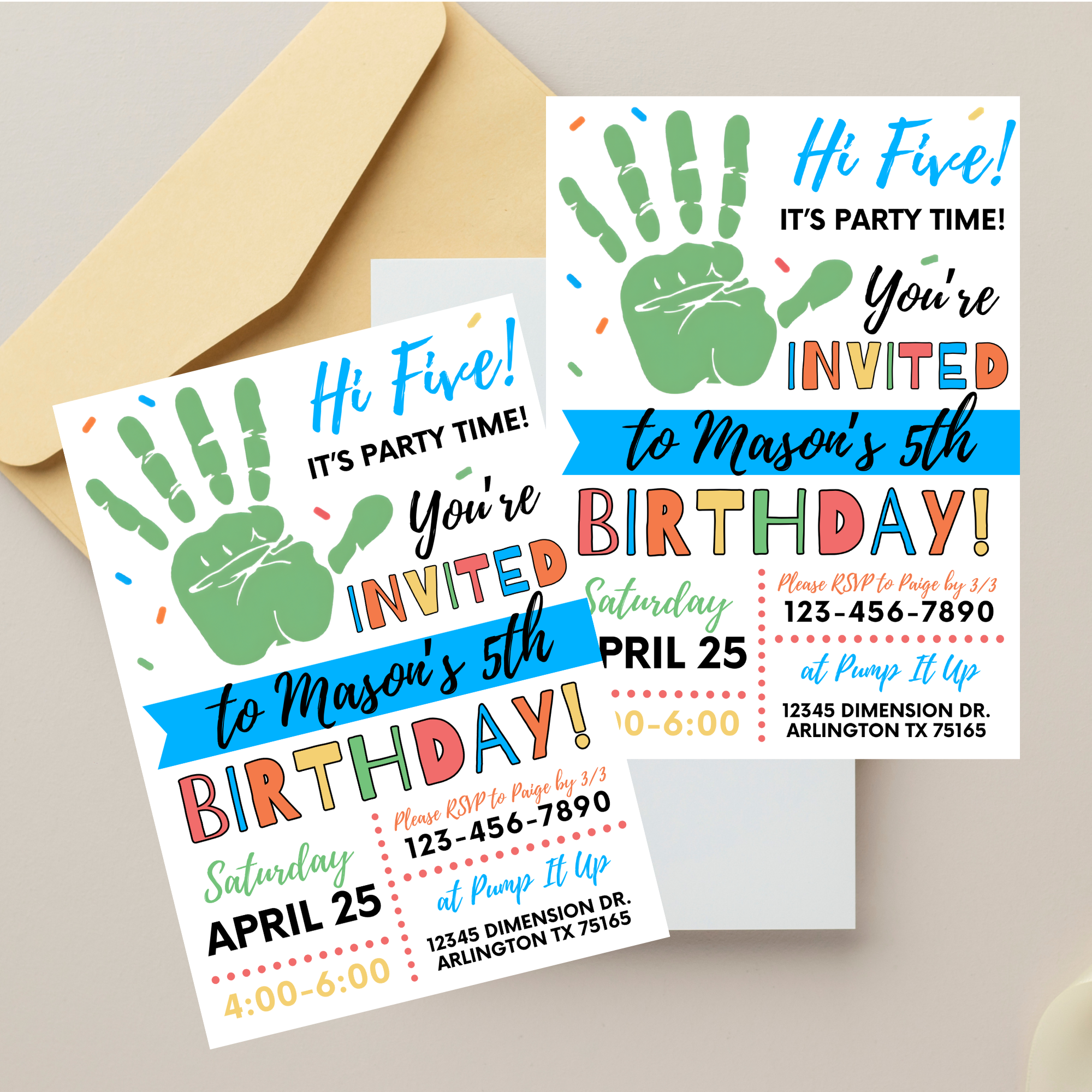Digital birthday invite hi five theme kids party