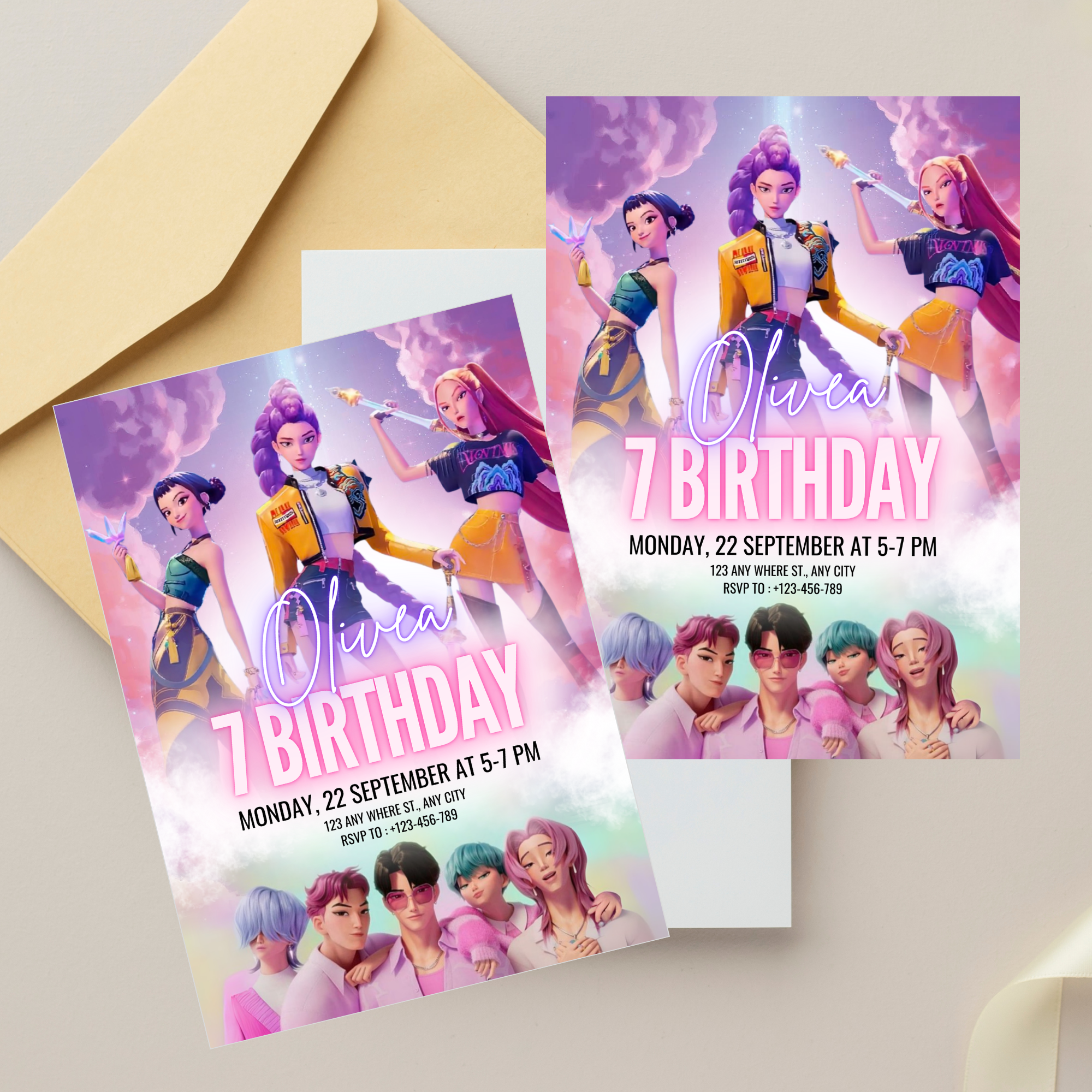 KPOP Demon Hunters Birthday Invitation Template