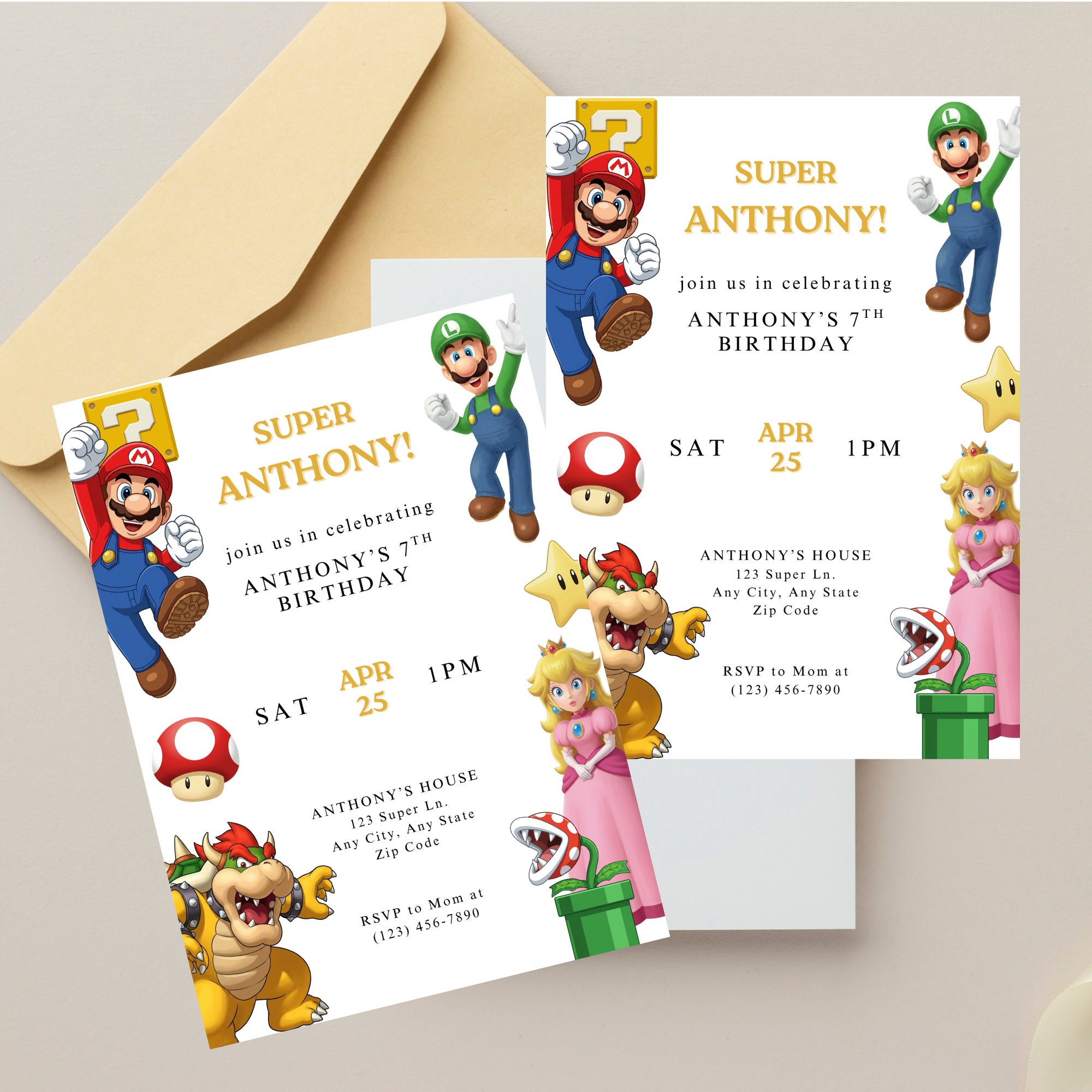 Editable Mario birthday party invitation for printable celebration