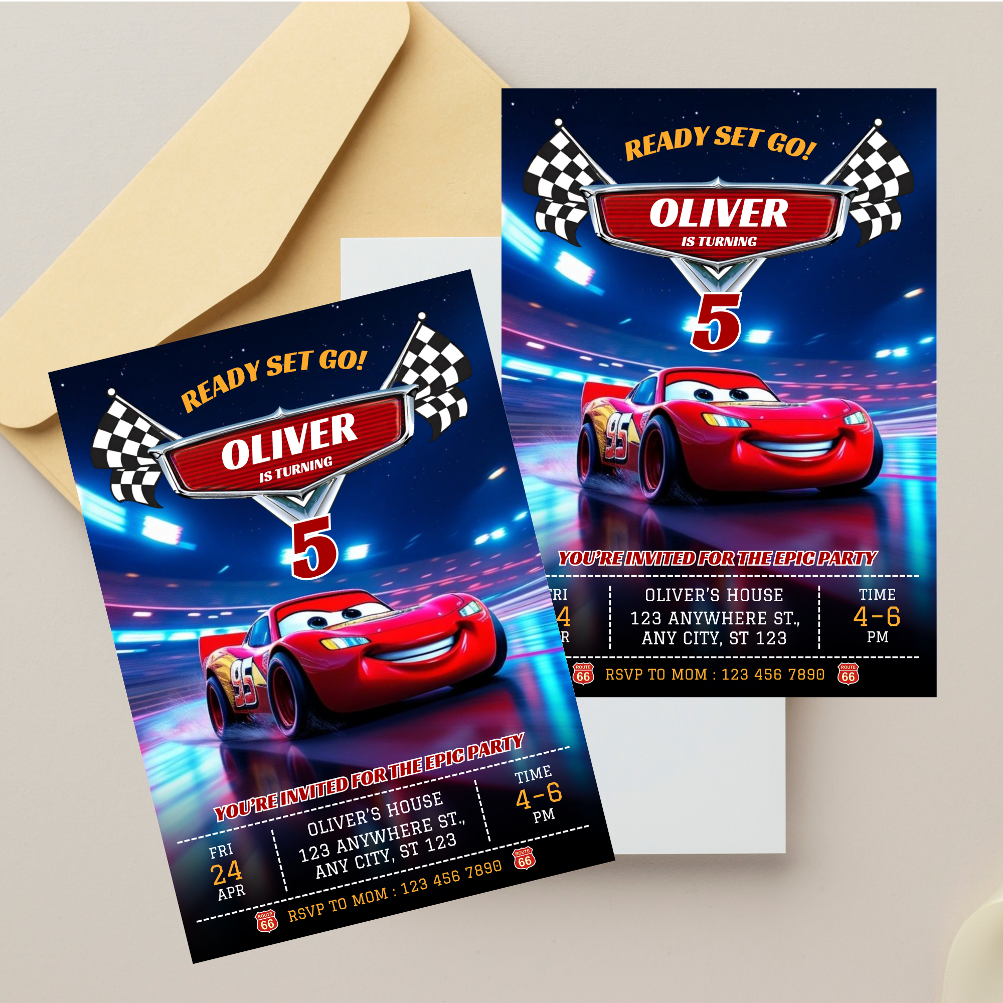 Lightning McQueen digital invitation template instant download