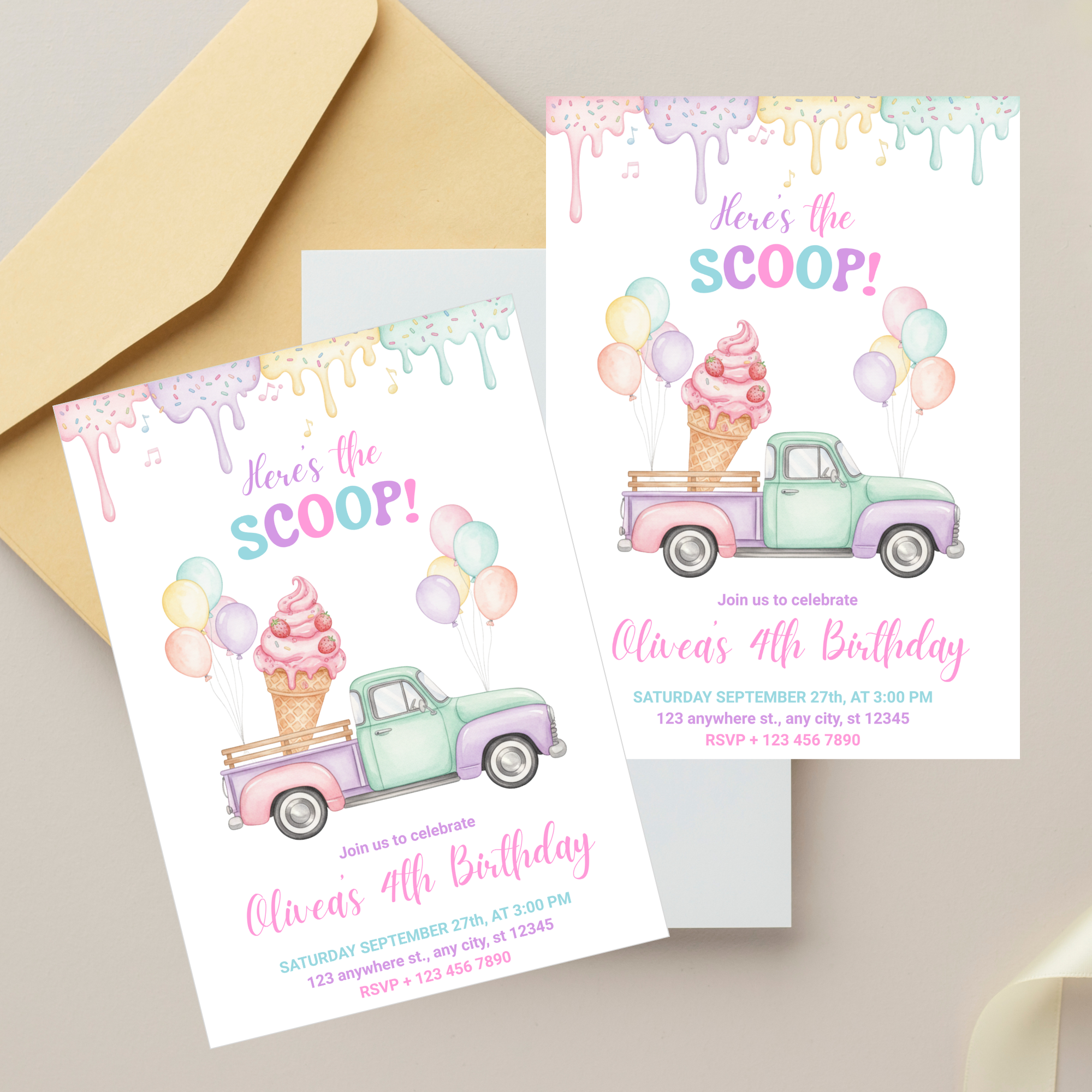 Ice Cream Truck Birthday Invitation Template