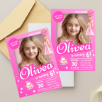 Barbie invitation template in pink glam style with editable text layout for a Barbie themed birthday party