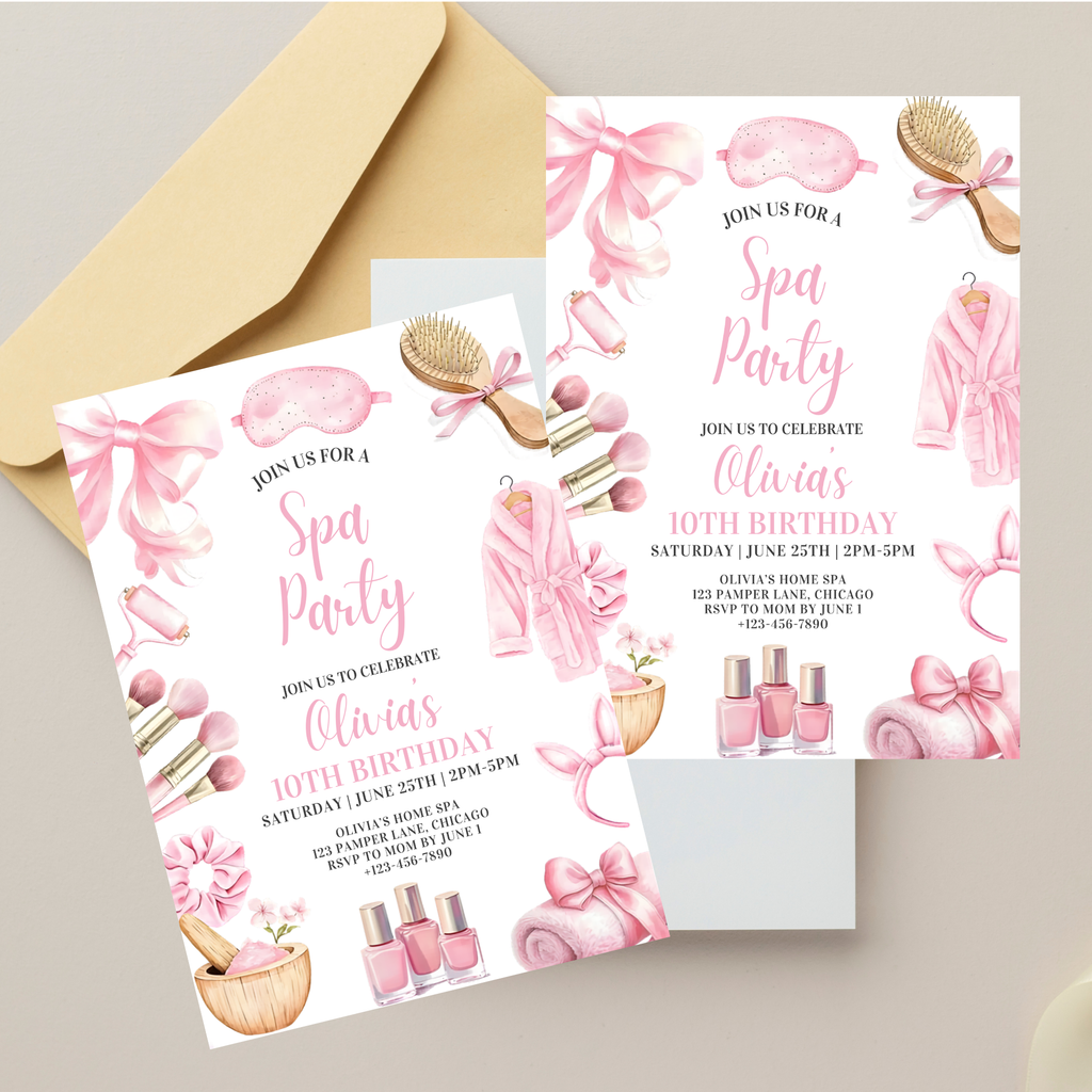Printable Girl Pink Spa Birthday Template with modern typography
