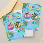 Kids tropical birthday invitation with pool party design