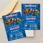 Colorful Roblox avatar birthday invitation template