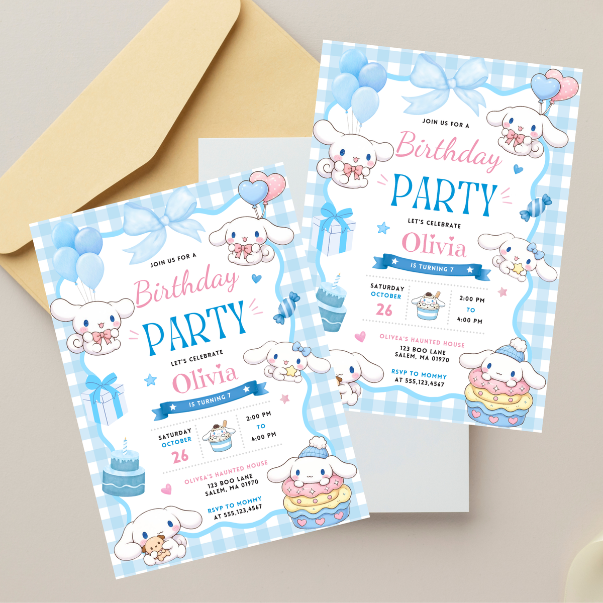 Cute Cinnamoroll birthday invite for girls
