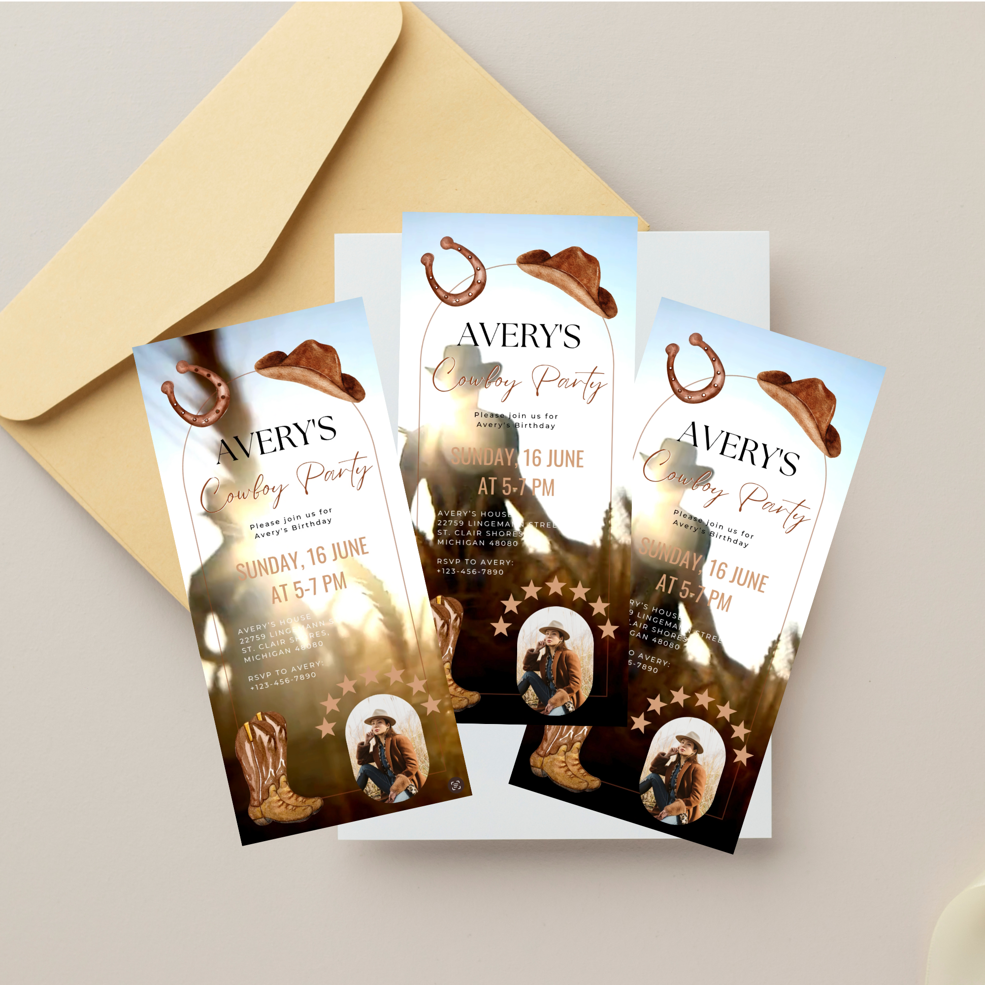 Digital Cowboy First Rodeo Invitation Template
