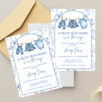 Blue Jean Baby Shower Invitation with denim texture and blue tones