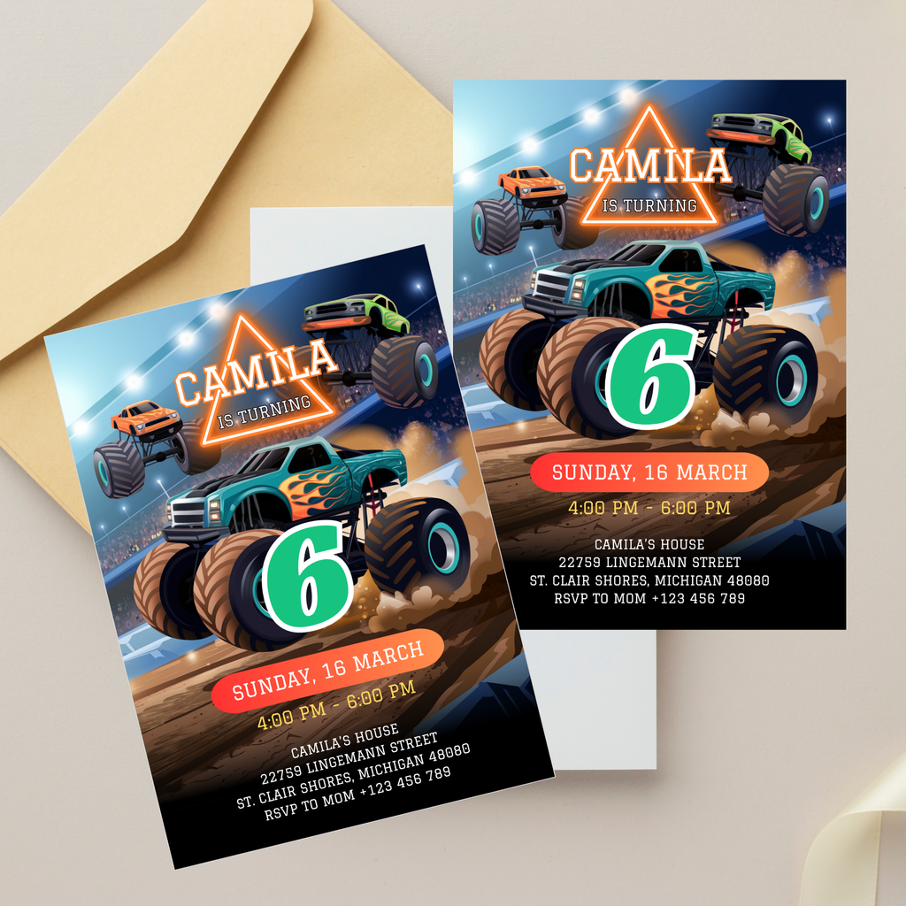 Monster Truck Birthday Invitation Template