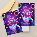 Kids bowling party invitation bright and playful design