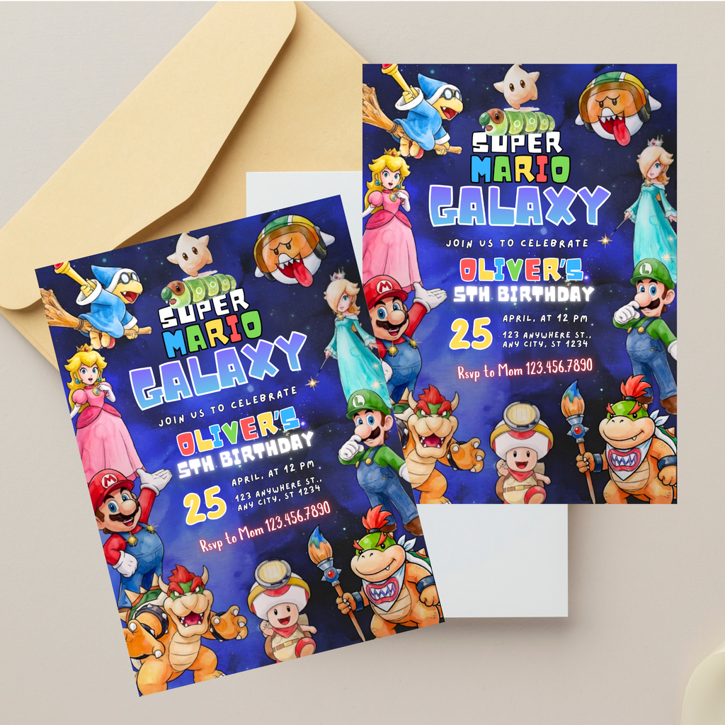 Printable Super Mario Galaxy birthday invitation for kids