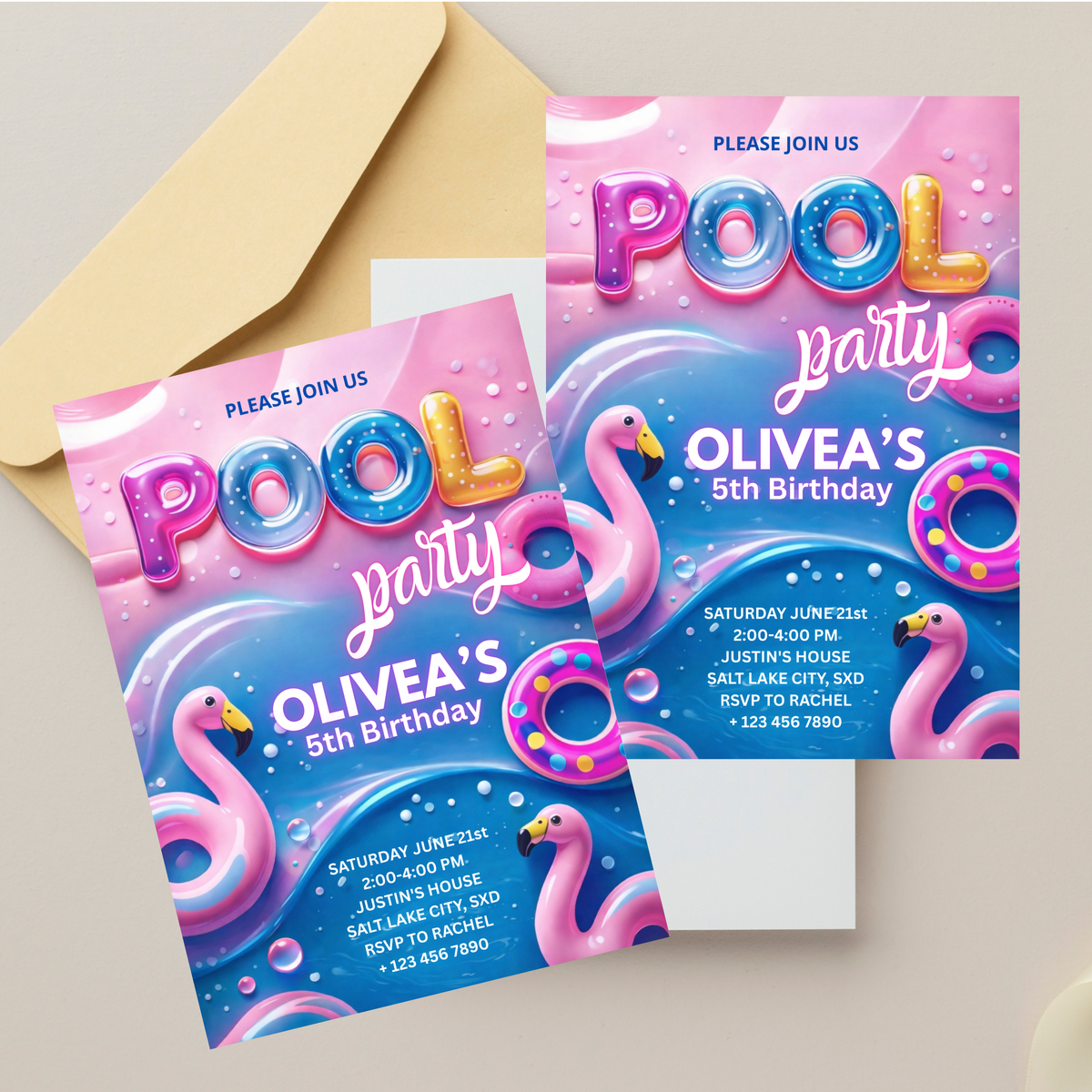 Pool Party Invitation Template | Editable Canva Invite – Earthyprints